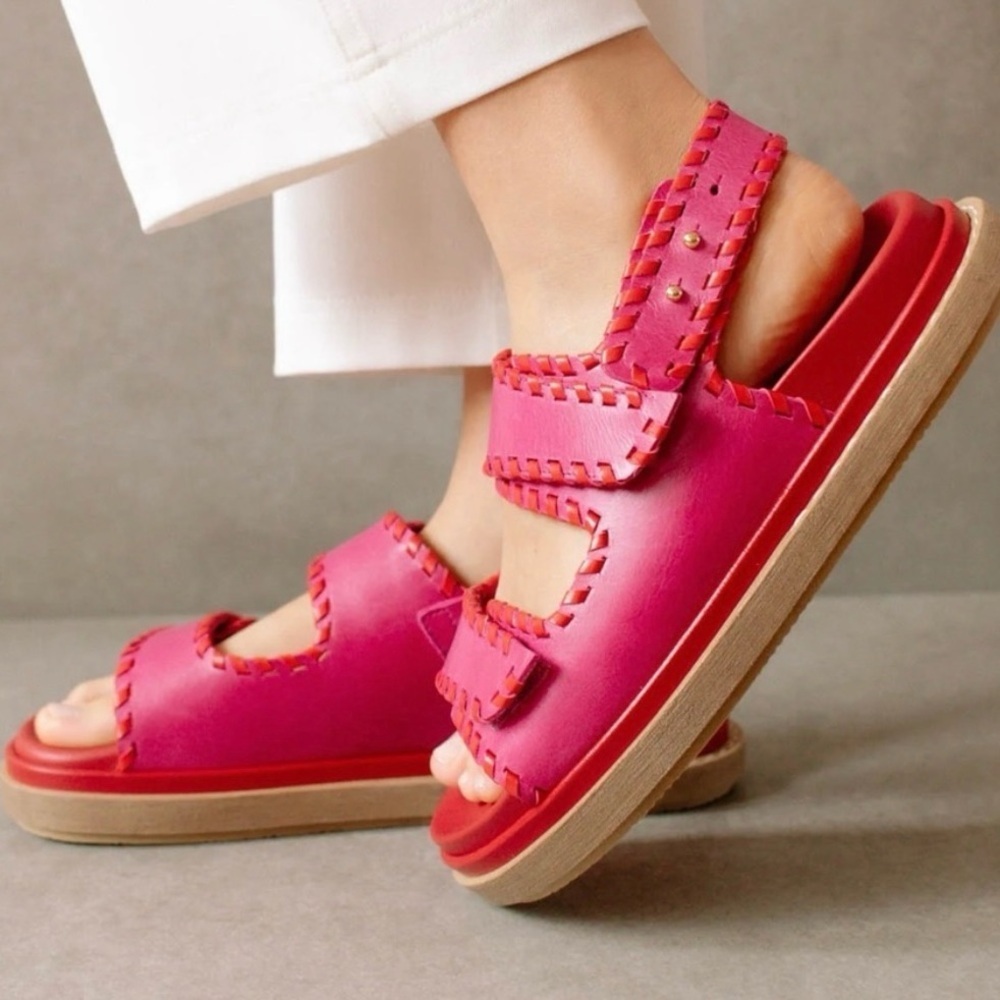 ALOHAS Barrel Slingback Sandal in Red/Pink 37 dad sandals leather woven - Picture 3 of 10